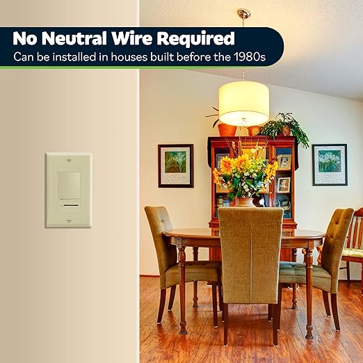 TOPGREENER in Wall Slide Dimmer Switch, for 150W Dimmable LED, 600W Incandescent/Halogen, Single Pole or 3 Way, 120V 60Hz, No Neutral Wire Required, UL Listed, TGDMDS-120-I, Ivory