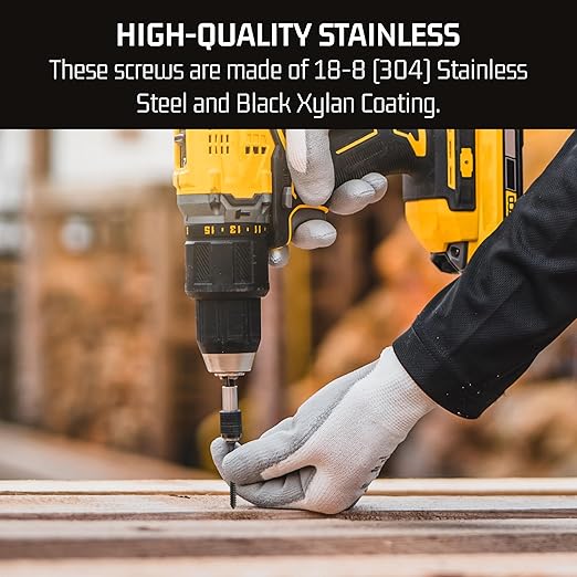 Bolt Dropper #8 x 1-1/2-Inch Wood Screws, Pack of 100 - Black Xylan Coated Stainless Steel Flat Head Phillips Screws - Corrosion Resistant for Wood, Drywall Applications, and Outdoor Projects