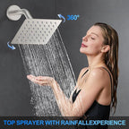 Shower Faucet Set, 12" Wall Mount Rainfall Shower System with 2 Rain Shower Head and Multi-function Handheld Head Push Button Diverter Shower Faucet Trim Kit, Brushed Nickel