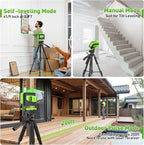 Huepar Laser Level 360 Self Leveling, 16 Lines High Accuracy ±1/9" Green Laser Level with Remote Control, 4x360 Cross Line Tiling Floor Laser Tool, 4D for Construction 904DG