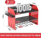 Heavy Duty Drill Holder & Power Tool Organizer Wall Mount, Metal Cordless Tool Organizer for Cordless Drill, Accessory Holder Rack (3L4D WITH CHARGING STATION (RED), With Charging Station)