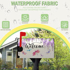 Violet Spring Floral Welcome Mailbox Covers Magnetic Purple Flowers Dragonflies Mailbox Cover Summer Post Box Cover Wraps Standard Size 18 X 21 Inch for Home Yard Decorations