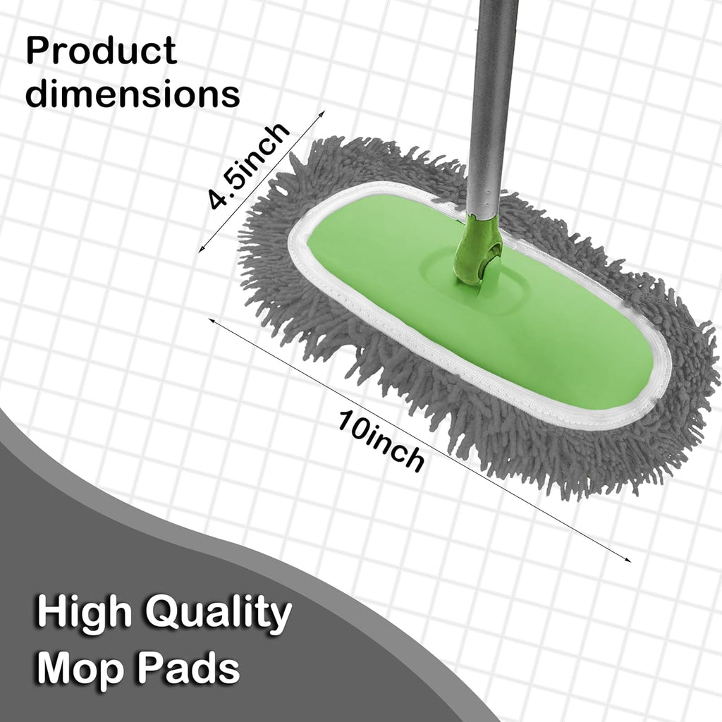 Reusable Microfiber Chenille Mop Pads Compatible with Swiffer Sweeper, Dry Sweeping Cloths & Wet Mopping Cloths, Refills for Hardwood Surface Floor Cleaning, 4 Pack (Green+Purple+Blue+Grey)