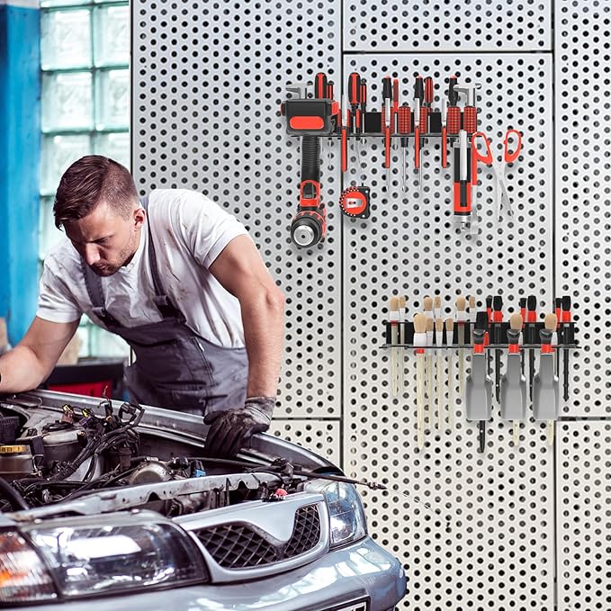 2Pcs Metal Screwdriver Organizer, Wall Mount Plier Organizer Hammer Holder, Hand Tool Storage Rack for Garage Workshop Workbench (Black, 2PCS)