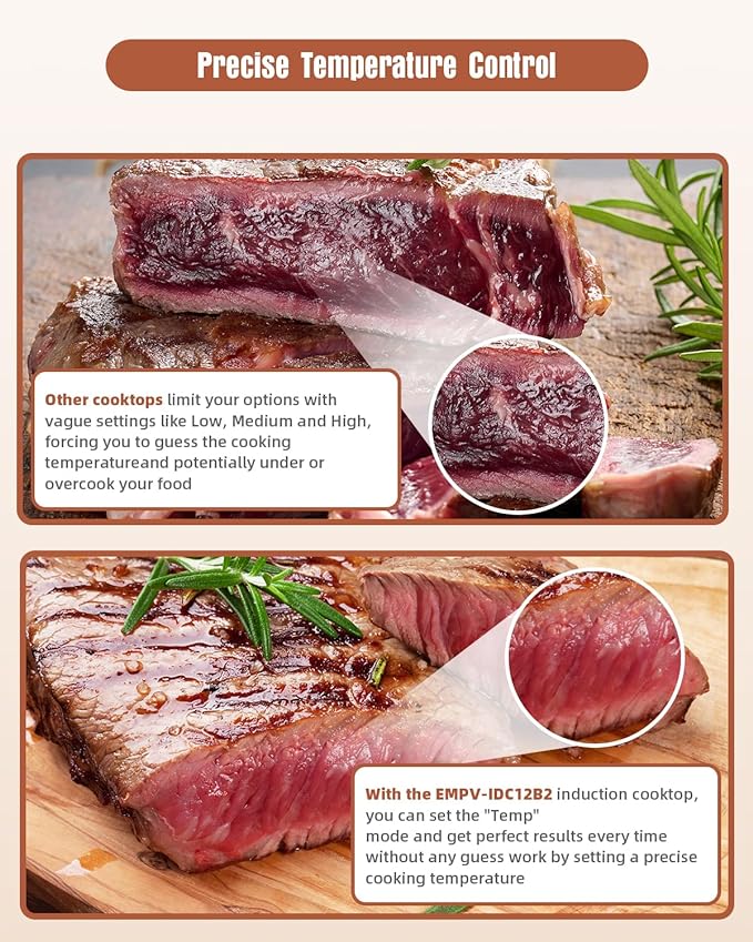 Empava IDC12B2 Horizontal Electric Stove Induction Cooktop with 2 Burners in Black Vitro Ceramic Smooth Surface Glass 120V, 12 Inch