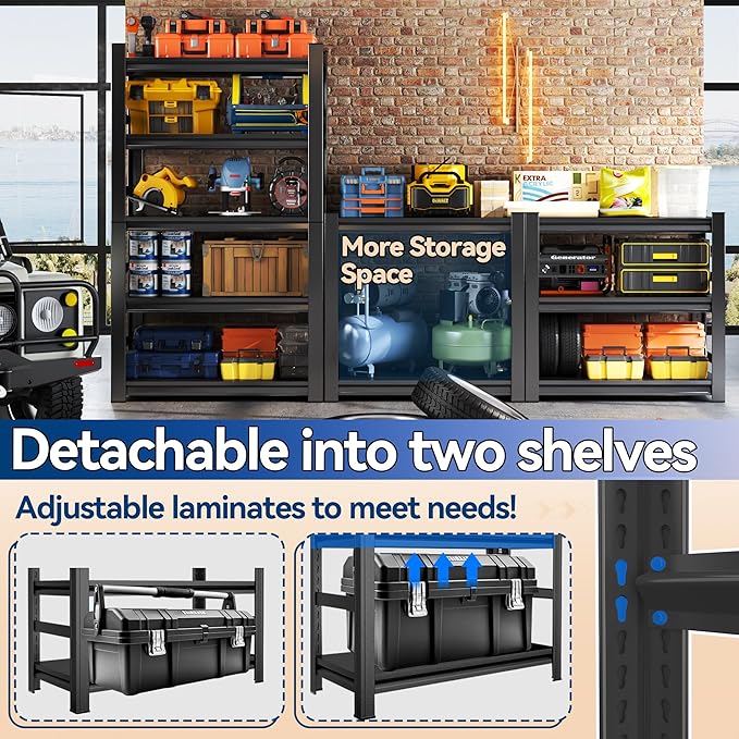 Garage Shelving, 2000LBS Garage Shelving Heavy Duty, Adjustable and Detachable Metal Storage Shelves with Fences, Easy Assembly, Shelves for Warehouse,Basement (32" W*15.7" D*63" H)