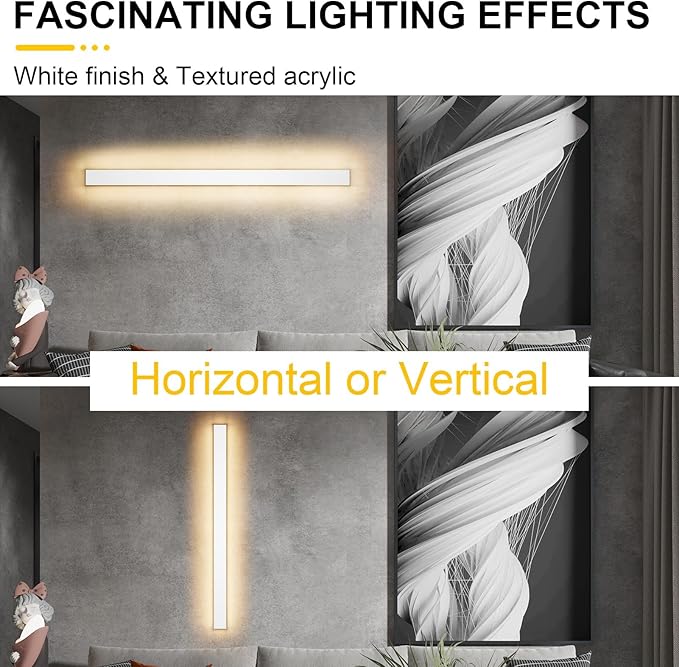 Aipsun 2 Pack Modern Outdoor Wall Lights - 47.2inch Long Strip LED Exterior Porch Lights, 3000K
