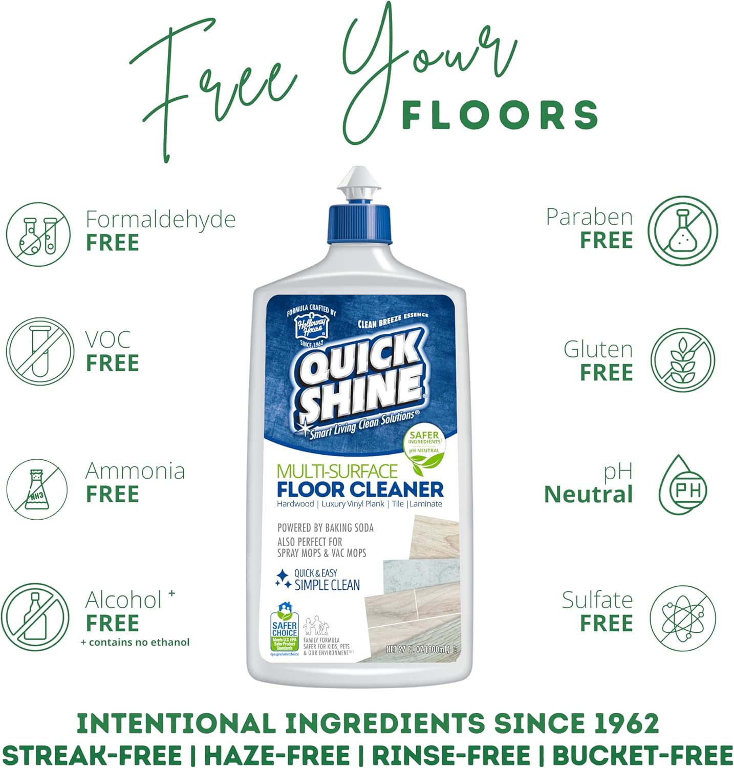 Quick Shine Multi Surface Floor Cleaner & Floor Polish w/Clean Shine Technology 2-27oz Bottles | Use on Hardwood, Laminate, Luxury Vinyl Plank, Tile & Stone | Safer Choice Formulas