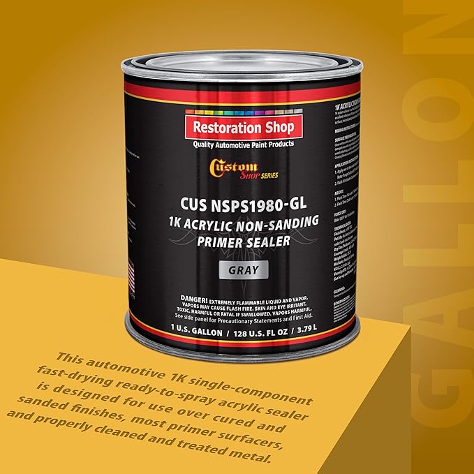 Custom Shop Premium 1K Acrylic Non-Sanding Primer Sealer Paint, Color Gray, 1 Gallon - Fast Drying, Ready-To-Spray, Apply Over Automotive Primer Surfacers, Sanded Finishes - Topcoat Urethane, Enamel