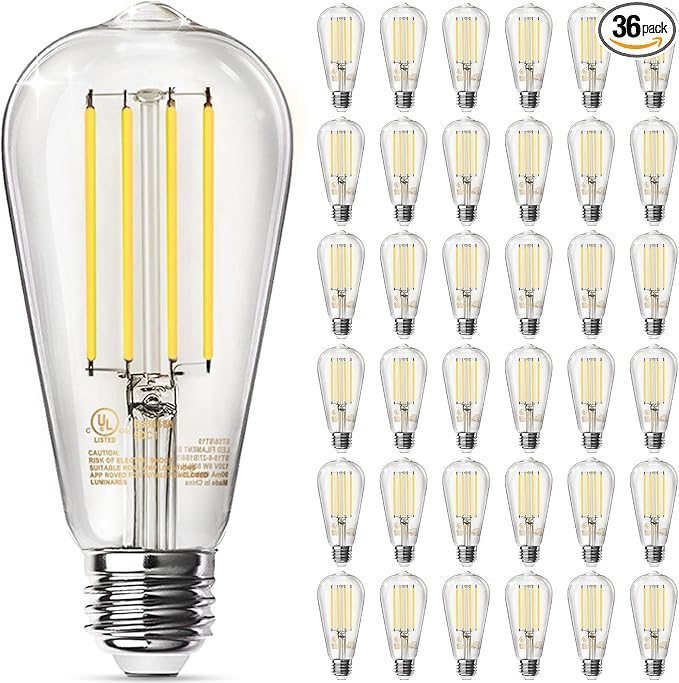 TJOY 36 Pack Vintage 8W ST58 LED Edison Light Bulbs, Dimmable, 60W Equivalent, 800Lumens, 2700K Warm White, E26 Base LED Filament Bulb, CRI80+, Antique Glass Style for Home, Bedroom, Office, Farmhouse