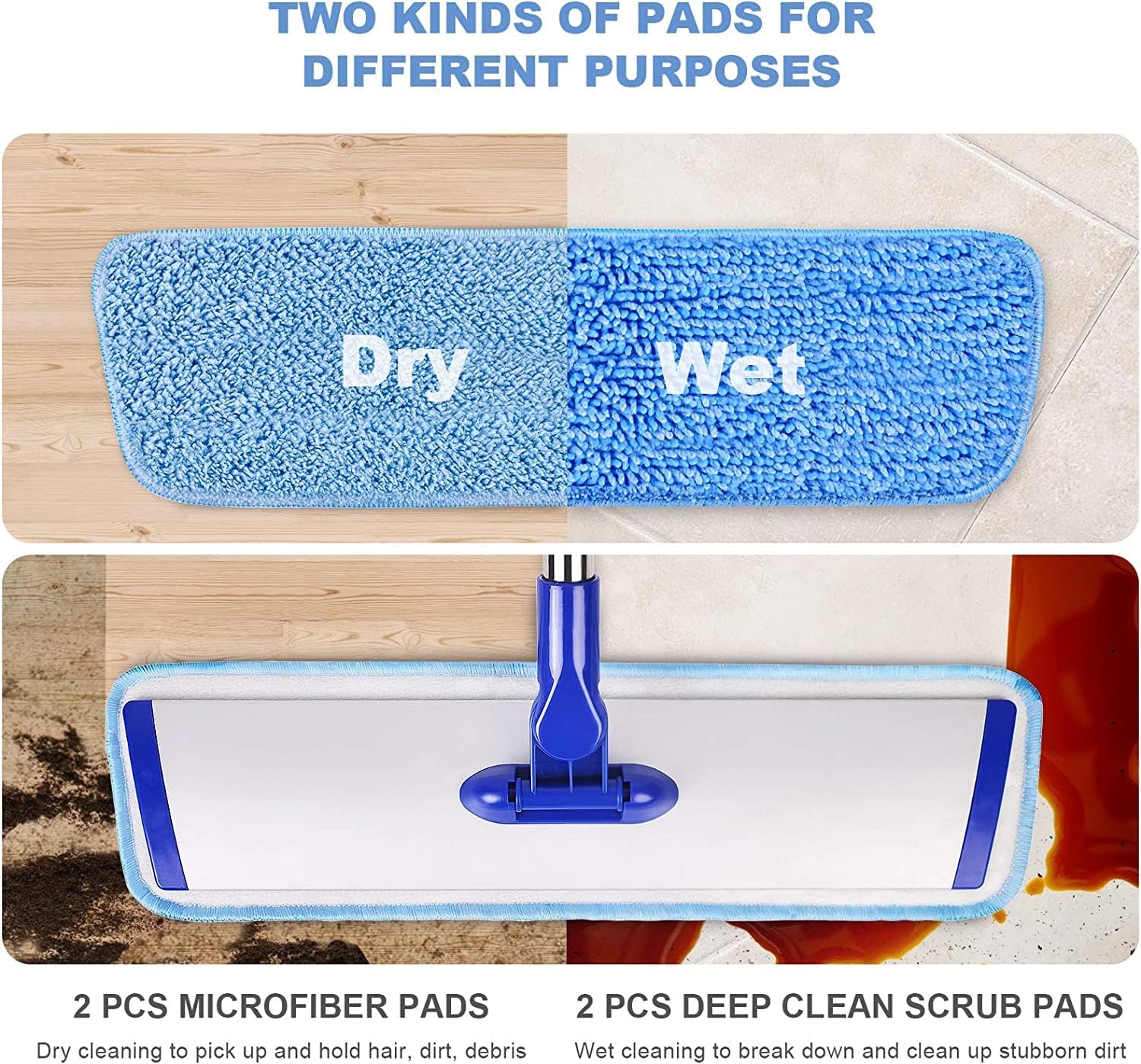 18" Professional Microfiber Mop Floor Cleaning mop, Flat Mop with Stainless Steel Handle,4 Reusable Washable Mop Pads and mop Pads Brush,Microfiber Mop for Hardwood (18" Microfiber Mop)
