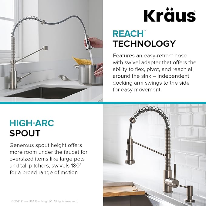 KRAUS Bolden Touchless Sensor Commercial Style 2-Function Single Handle Pull Down Kitchen Faucet in Matte Black, KSF-1610MB