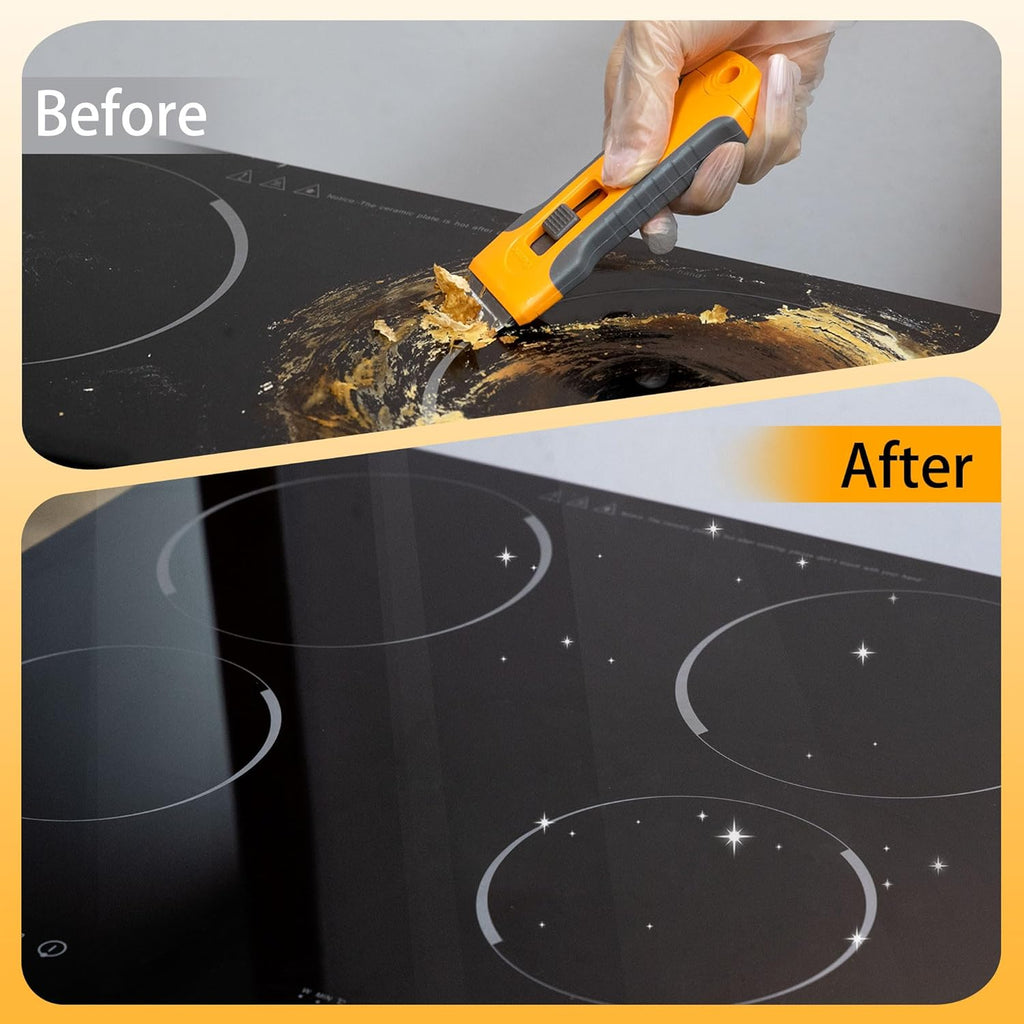 Razor Blade Scraper Tool with 15pcs Extra Blades, Cleaning Razor Scraper for Glass, Glass Top Stove Scraper for Oven Door, Cooktop Scraper, Glass Scraper Cleaning Paint from Glass