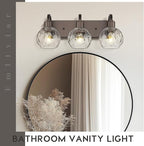 Emliviar 3-Light Bathroom Light Fixtures Over Mirror for Living Room, Hallway, Farmhouse Oil Rubbed Bronze Vanity Light with Water Grain Globe Glass, YCE237BG-3W ORB