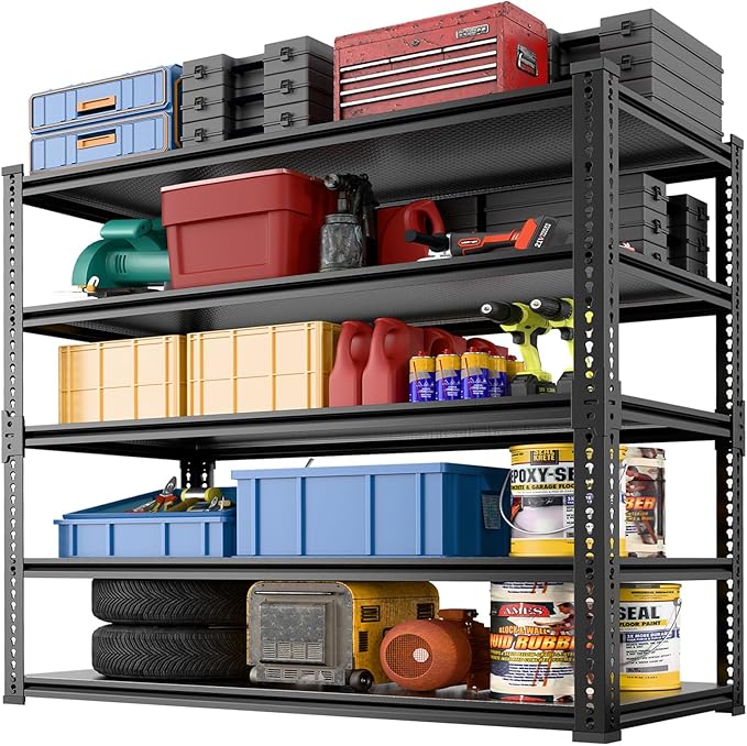 Heavy Duty Garage Shelving, 5-Tier Storage Rack 3000LBS Capacity 48" W x 72" H x 24" D, Adjustable Storage Shelves, Boltless Assembly Shelving Unit for Workshop, Basement & Garage Organizer