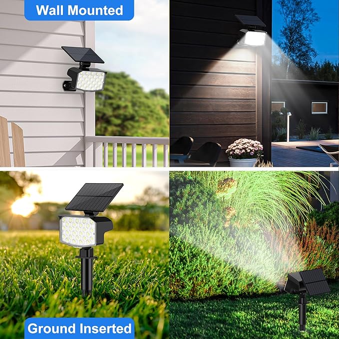 Solar Spot Lights Outdoor Waterproof Adjustable Solar Powered Landscape Lights for Yard 3 Long Time Lighting Modes Spotlights for Pathway Garden Outside Wall Pool Porch- 6 Pack, Cool White