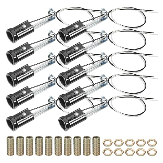 PATIKIL Candelabra Base Lamp Holder Light Socket, 10pcs UL Listed Keyless E12 Bulb Socket with 9.8" Wire Leads for E12 Incandescent LED Light Bulbs, 2.8" Tall