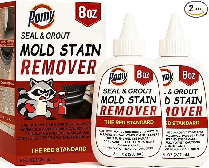 Pomy Professional Grade Mold Stain Remover Gel (2 Pack-16 oz Total) Thick No-Run Gel for Shower Caulk, Grout Lines, Washing Machine Gasket, Front Loader Door Seal, Tile and Bathroom Surfaces