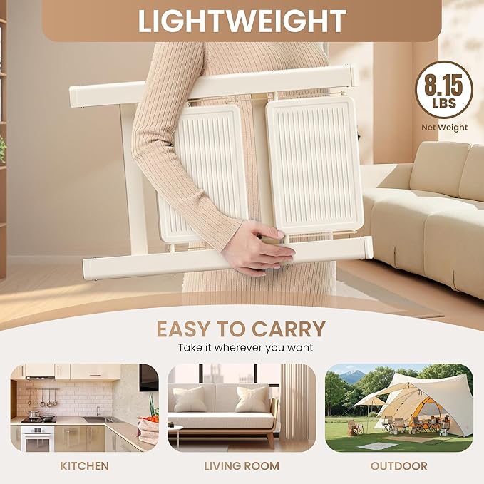 GameGem 2 Step Ladder Folding Step Stool with Wide Anti-Slip Pedal, 330LBS Capacity, Lightweight Portable Stepladder for Home and Kitchen Use, Cream White