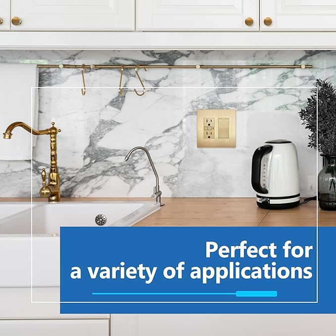 LIDER Matte Finish Double Decorator Switch Cover, Screwless Wall Plate, Mid-Size 2-Gang 4.88" x 4.92", Unbreakable Polycarbonate Thermoplastic, UL Listed, LSWP-32M-BGD5P, Brushed Gold, 5 Pack