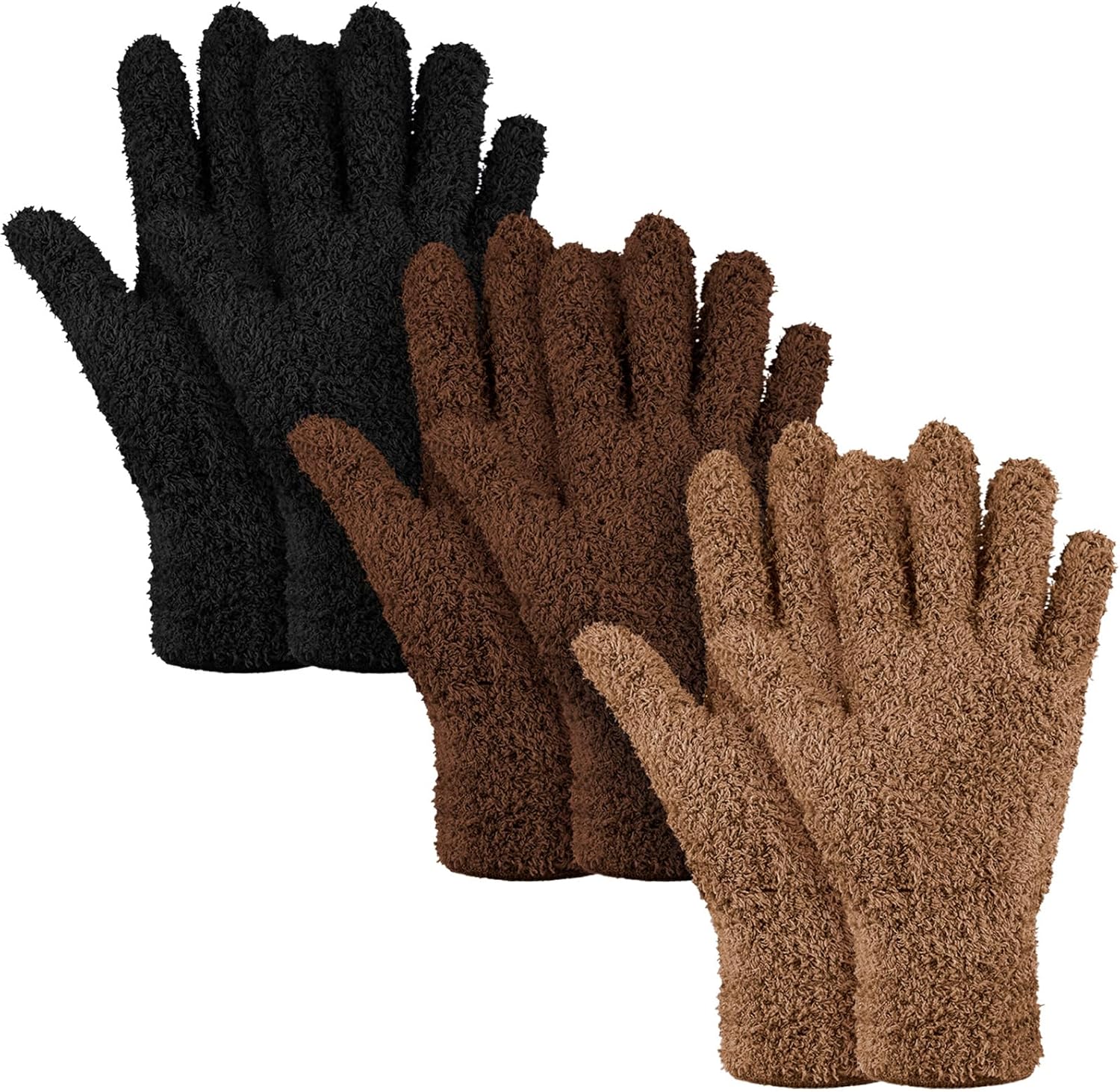 Patelai 3 Pairs Microfiber Plant Dusting Gloves Leaf Cleaning Gloves for Indoor Plants, Blinds, Furniture, House(Small,Black, Brown, Dark Brown)