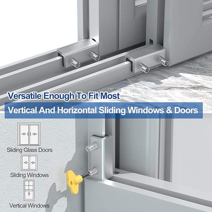RELIANCER 8 Sets Sliding Window Locks,Aluminum Security Door Window Stoppers,Adjustable Safty Windows Lock for Horizontal & Vertical Fenster Doors,Child Proof Slider Windows Blocker for Home Safety