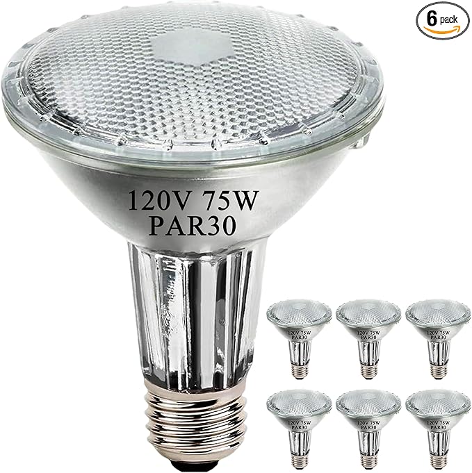 PAR30 Long Neck Halogen Flood Light Bulbs, 120V 75W, Dimmable High Output, E26 Medium Base, 2700K Warm Lighting, 3000 Hours for Recessed Light Bulb, 6 Pack