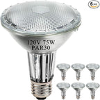 PAR30 Long Neck Halogen Flood Light Bulbs, 120V 75W, Dimmable High Output, E26 Medium Base, 2700K Warm Lighting, 3000 Hours for Recessed Light Bulb, 6 Pack