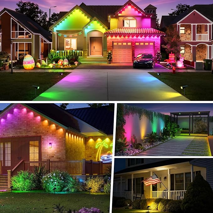 Solar Spot Lights Outdoor Color Changing, [7 Mode/2 Pack] Christmas Landscape Spotlights, Solar Lights Outdoor Waterproof,Led Powered Flood Light for Halloween Pathway Yard Garden Tree Walkway