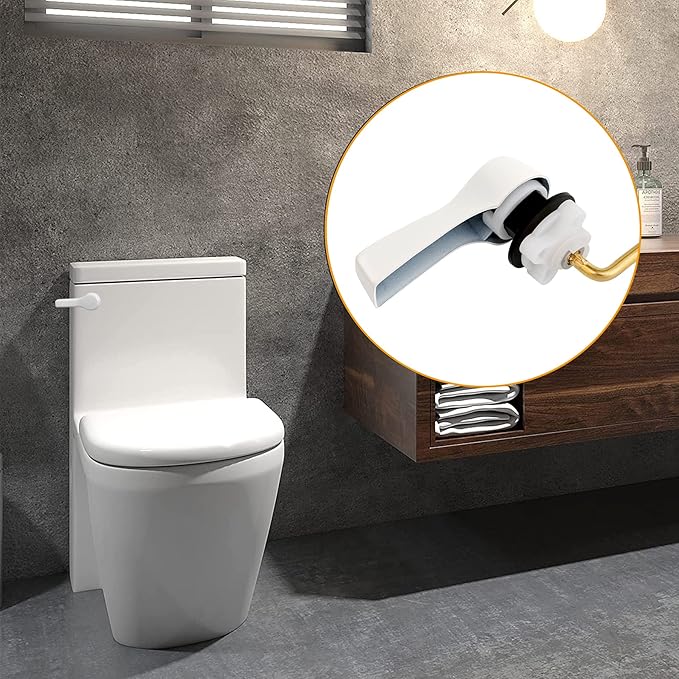 Hibbent Universal Metal Front Mount Toilet Handle Replacement Kit, Brass Toilet Flush Tank Lever with Stainless Steel Flapper Chains for Most Toilets, White Finish