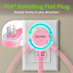 GEARit 360 Rotating Flat Plug Extension Cord with 3 Outlets (15ft, Pink) 16AWG/13A 3 Prong Wire, Outlet Saver for Home Office Dorm Room Essentials, ETL Certified
