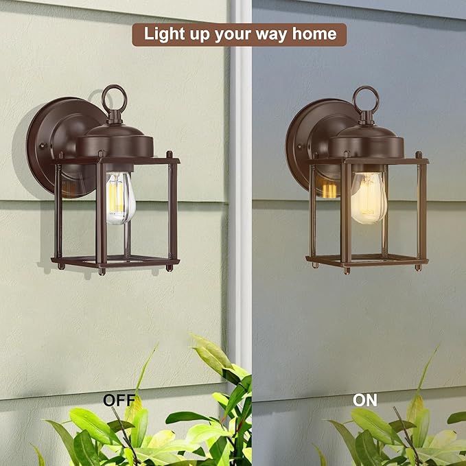 GRUENLICH Outdoor Wall Sconce, Exterior Wall Lighting Fixtures with Clear Glass, Front Porch Lighting, Anti-Rust Outside Wall Lights for Patio, Doorway, Bronze, 2 Pack