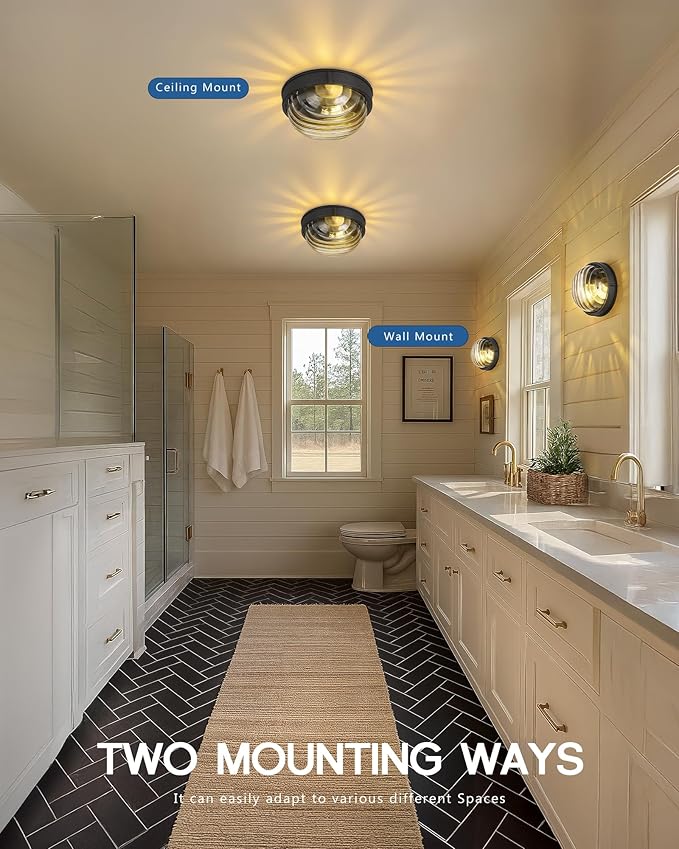 FEMILA 10" Round Bulkhead Outdoor Wall Light, Nautical Outdoor Lighting, Black Outdoor Light Fixture for Front Door/Porch/Patio, Aluminum Glass,UL Listed, 4FYX105FL BK SW