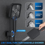 Shower Faucet Set, 10" Wall Mount Rainfall Shower System with 2 Rain Shower Head and Multi-function Handheld Head Push Button Diverter Shower Faucet Trim Kit Matte Black