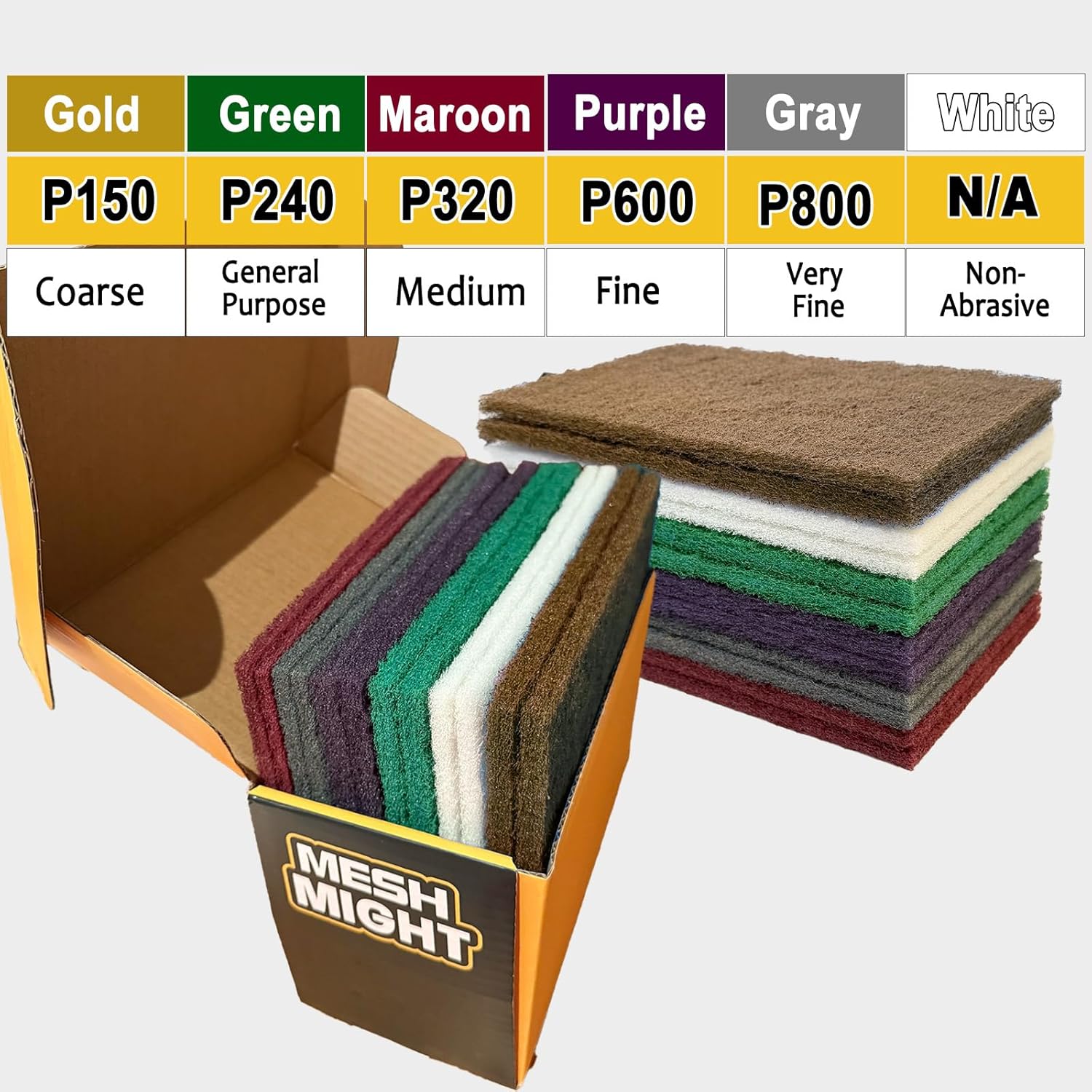 12-Pack 6"x9" Non-Woven Scuff Pads Multi Pack- Aluminum Oxide Abrasive for Scouring, Sanding, Paint Primer Prep - Automotive, Auto Body, Woodworking, Surface Preparation (Multi)