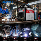 ANDELI 145Amp MIG Welder 110V/220V Dual Voltage, Portable Gas Welder Gas MIG/Flux MIG/Lift Tig/Stick 4-in-1 Multiprocess Welder LED Digital Display Welding Machine IGBT Inverter Welder