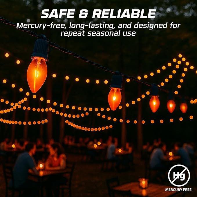 OHLECTRIC Halloween Light Bulbs (4 Pack – Orange), 7 Watt Mini Bulbs – E12 Candelabra Base, Non-Dimmable, 120 Volts – C7 Night Light Lamp Replacement Bulb for Salt Lamps, Window Candles, Holiday Decor