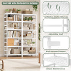 FOTOSOK 6-Tier Bamboo Shelf, Bamboo Bookcase with Adjustable Shelves, Free Standing Storage Shelf Unit, Plant Flower Stand for Bathroom, Kitchen, Home Office, White