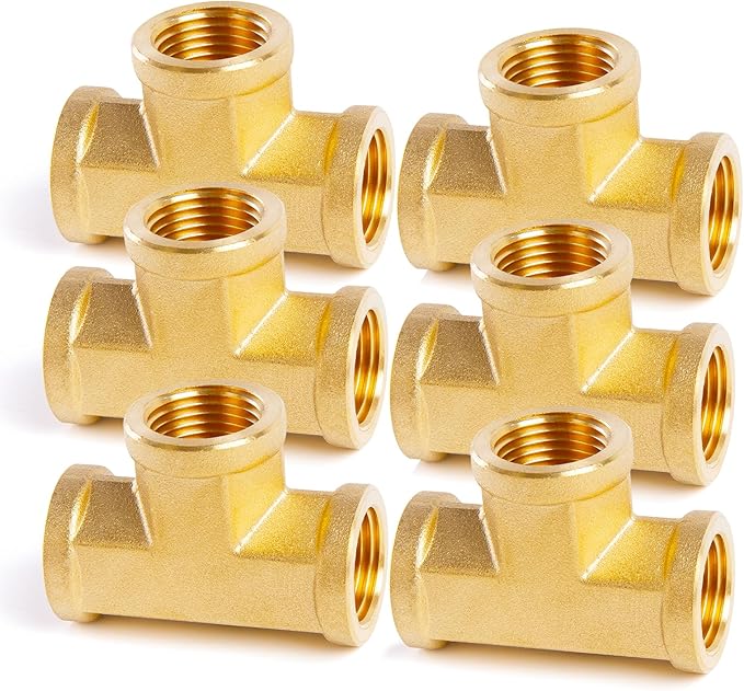 ChillWaves Brass Pipe Fitting, Tee 1/8" x 1/8" x 1/8" NPT Female Thread Adapter(6-PACK)