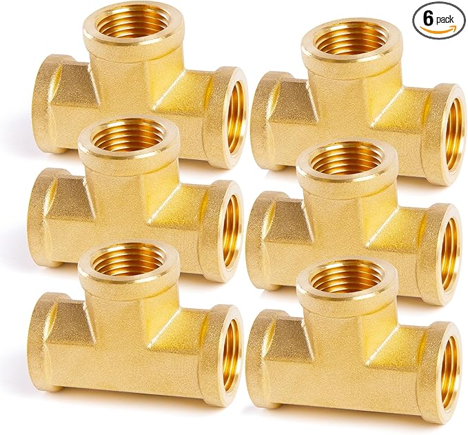 ChillWaves Brass Pipe Fitting, Tee 3/8" x 3/8" x 3/8" NPT Female Thread Adapter(6-PACK)