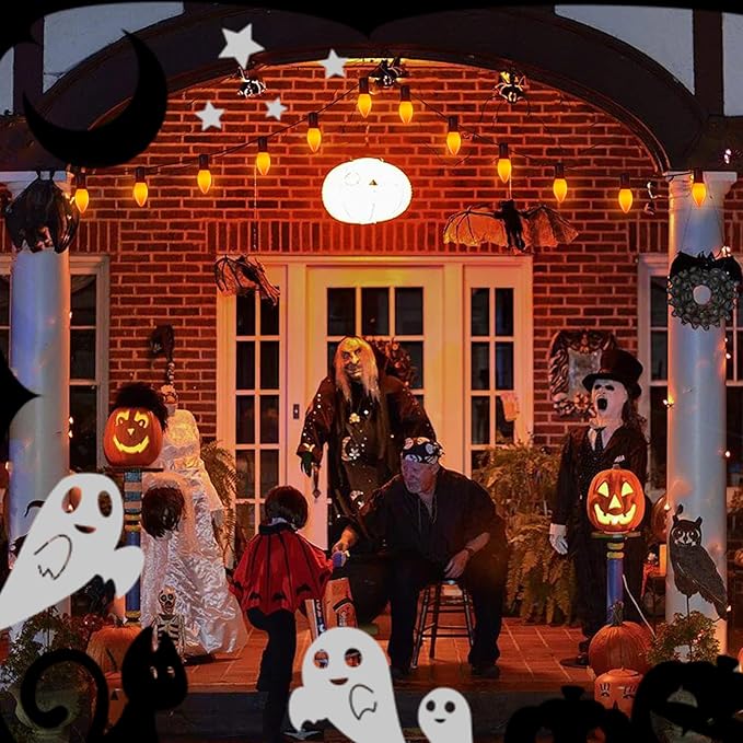 Abeja 25 Pack C9 Halloween Replacement Light Bulbs, Orange Ceramic Christmas Lights for Halloween Outdoor Patio Indoor Xmas String Lights, C9/E12 Candelabra Base, 7 Watt, Orange