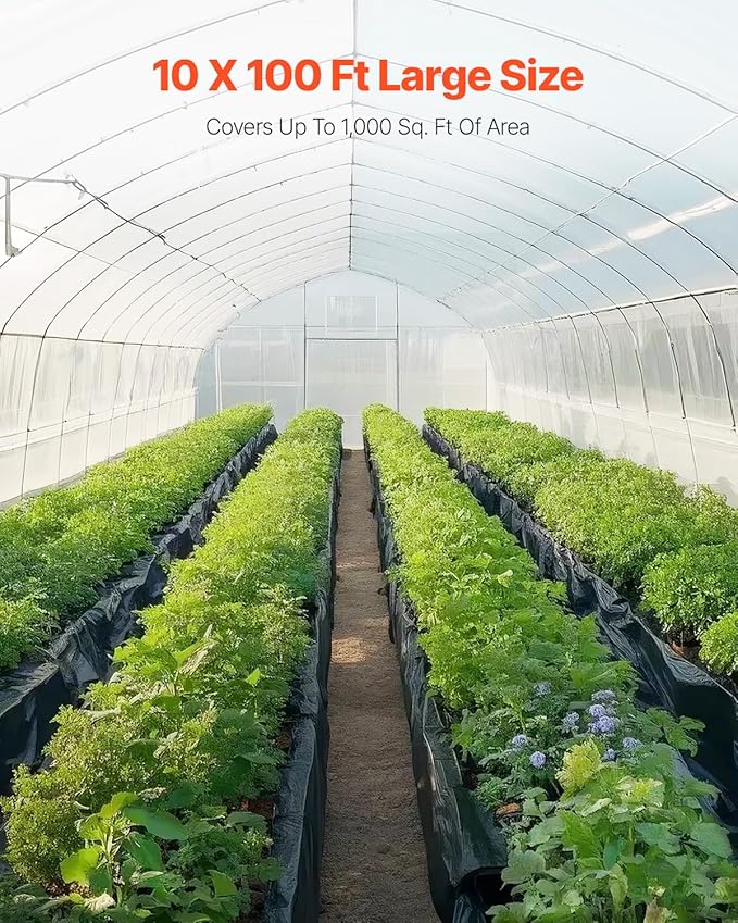 VEVOR Plastic Sheeting Heavy Duty 10' x 100', 6 Mil Thick Plastic Sheeting Roll, Plastic Drop Cloth Painters Tarp, Polyethylene Covering for Crawl Space Vapor Barrier, Multi-Purpose, Black