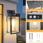 Solar Wall Lights Outdoor Waterproof with 3 Lighting Modes & Motion Sensor, Dusk to Dawn Exterior Porch Light fixtures, Solar Wall Lantern Fixture for Garage Patio Yard Garden