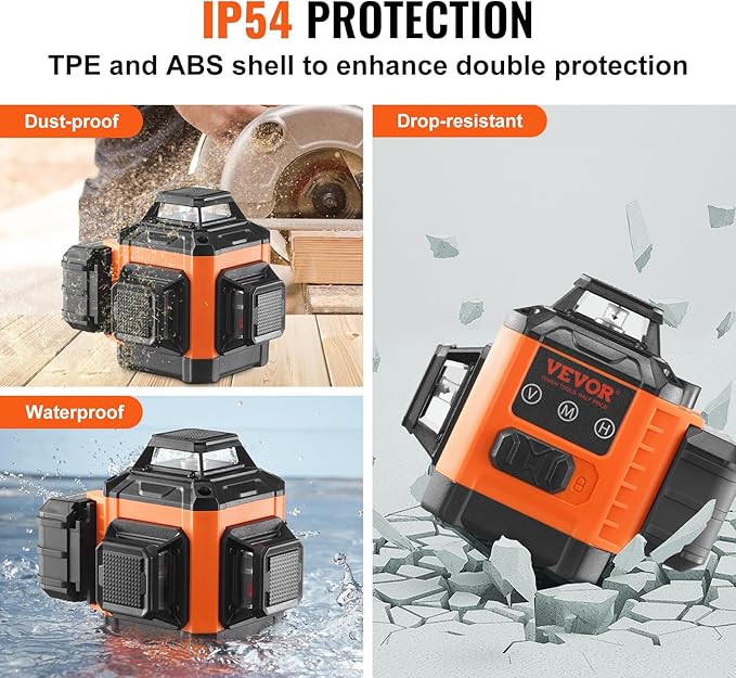 VEVOR 100ft Self Leveling Laser Level, Manual Green 3 x 360° Cross Line Laser, Manual Self-leveling Mode 12 Lines Laser, IP54 Waterproof 8h Continuous Working Time Line Laser