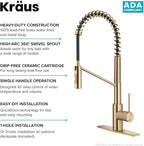 KRAUS Oletto Commercial Style Single Handle Pull Down Kitchen Faucet with QuickDock Top Mount Installation Assembly in Spot Free Antique Champagne Bronze, KPF-2631SFACB