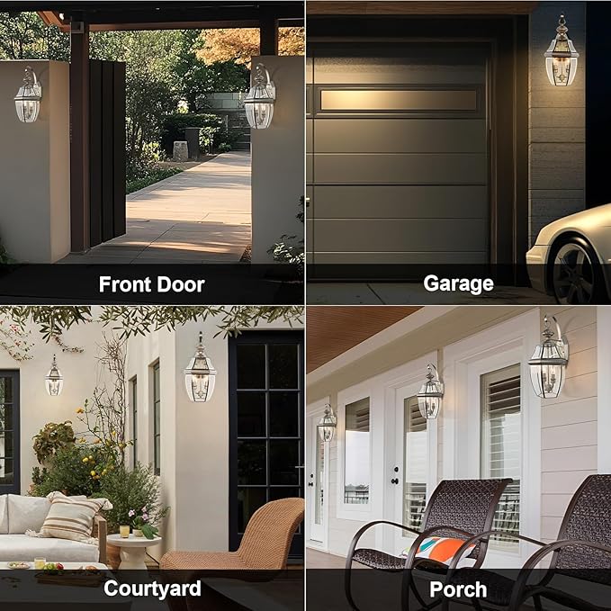 Outdoor Wall Lights, 20inch Large Exterior Lighting Fixtures, 2 Light Waterproof Wall Sconce with Glass Shades, Aluminium Outside Lanterns for Porch Farmhouse Patio Doorway Yard (E12 Base Max 40W)