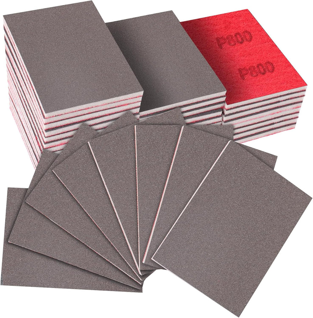 32-Pack 3x4 Inch 800 Grit Hook & Loop Sanding Sponges - Wet/Dry Foam Pads for Fine Surface Smoothing on Wood, Metal & Automotive