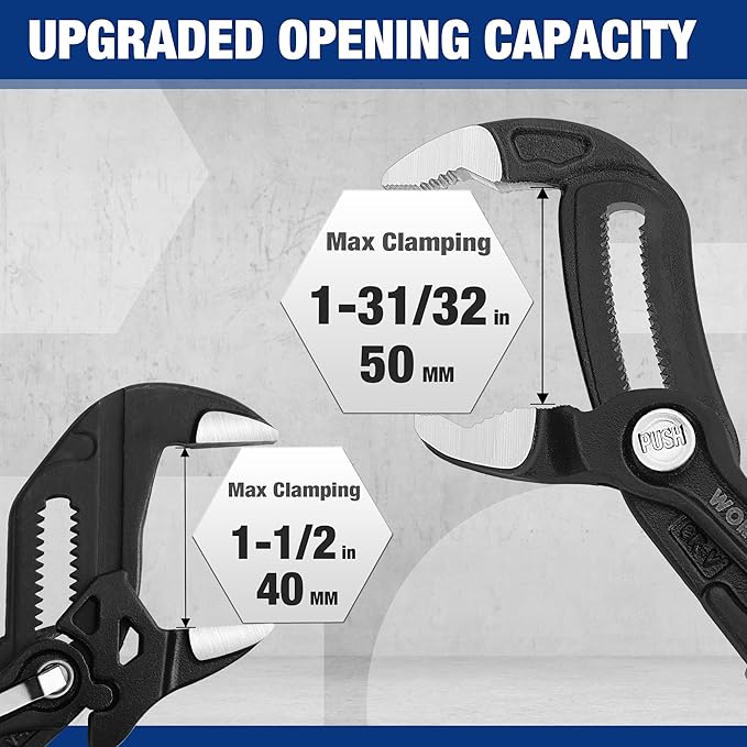 WORKPRO 2-Piece 7-Inch Pliers Wrench & 10-Inch Groove Joint Pliers Set, Quick Adjustment, CR-V Steel, Smooth Jaw & V-Jaw, Upgraded Wide Opening, Ergonomic Grip - for Plumbing, Pipe Work, DIY Projects