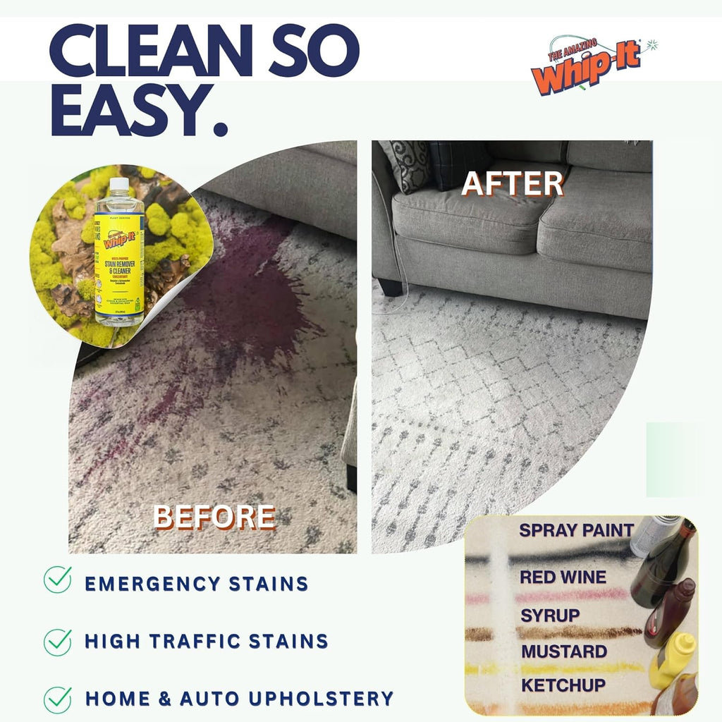 Whip It Cleaner, Multi Purpose Stain Remover CONCENTRATE, Makes 32 Bottles, Plant Based Enzyme Cleaner, Cleaning Food, Grease, Coffee, Wine, Baby Stains, pet stains, Over 500 uses, Made in USA, 32 OZ
