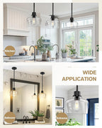 Emak 2 Pack Pendant Lights Kitchen Island, 8 Inch Black Pendant Light Fixtures with Clear Glass Shade, Modern Farmhouse Island Lights for Kitchen, Dining Room, Bar, PL122-BK-CG-2PK